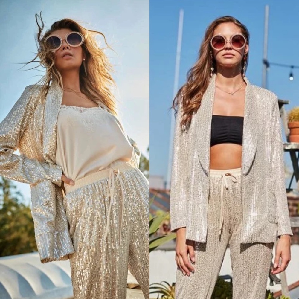 *RESTOCKED* Champagne Showers Gold Sequin Jacket and Pant Set - Picture 2 of 6